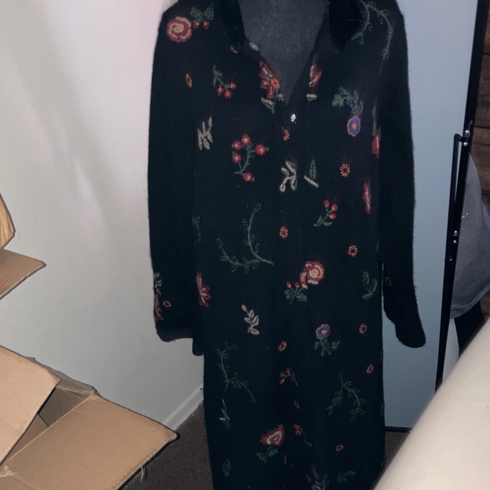 Floral Embroidered Black Cardigan